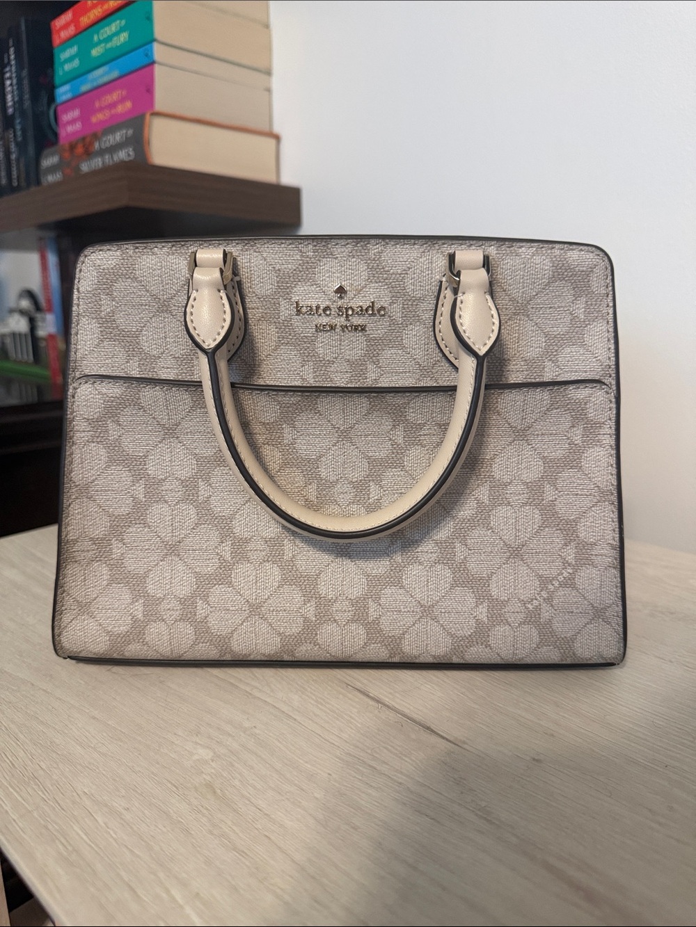 kate spade New York Beige Floral Logo Top-Handle Satchel
